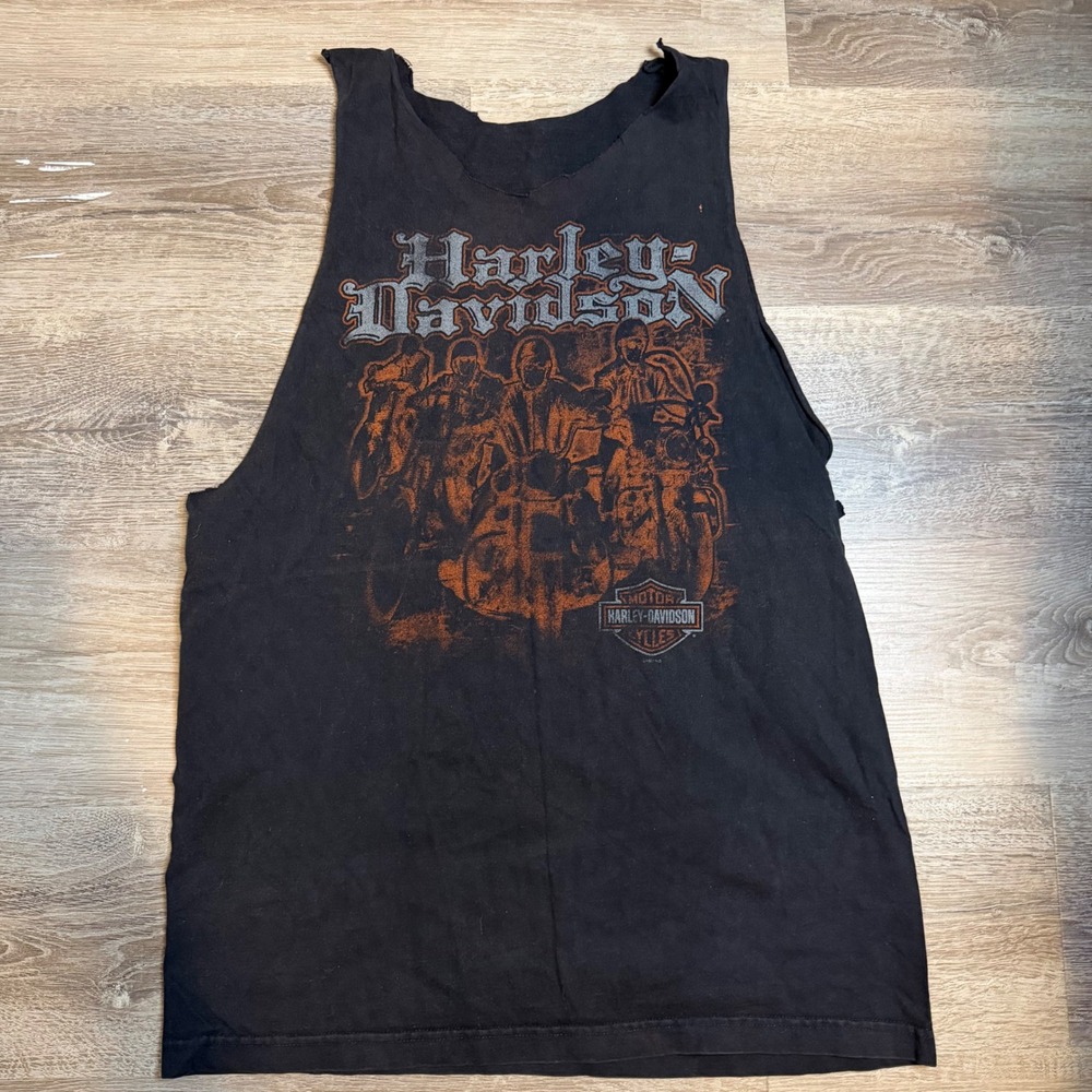 Vintage Harley Davidson Roma Italia Tank Top Black Cut Off Biker Shirt 2005